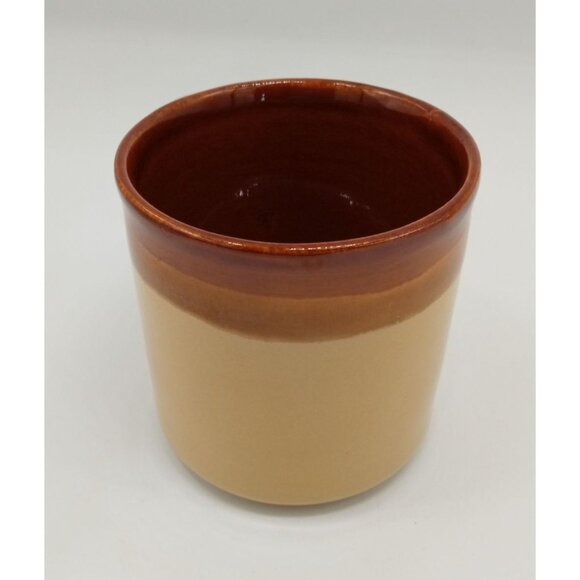 Two-Tone Brown & Tan Dip Glazed Ceramic Coffee Mug with Handle Vintage 3.25" - Picture 10 of 16